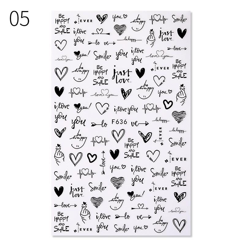 

Наклейки для дизайна ногтей Черно-белые романтические наклейки