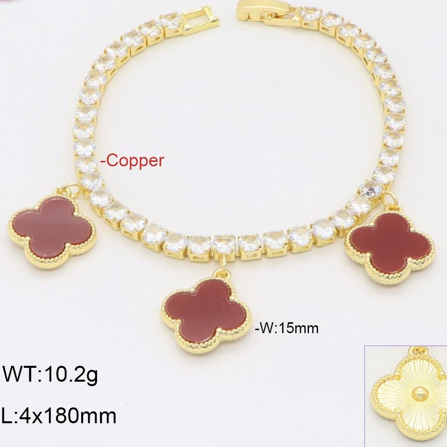 Fashionable Light Luxury Zircon Copper Three Flower Four Leaf Clover Bracelet Elegant and High End Handmade Decoration