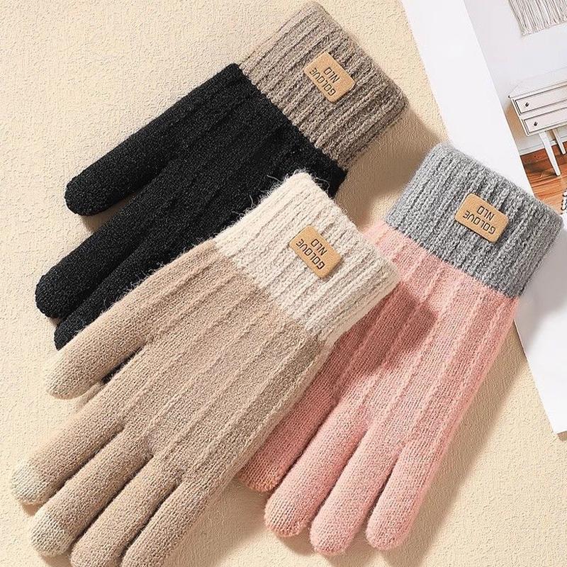 Women Warm Thick Plush Knitted Gloves Touch Screen Men Women Fashion Autumn Winter Keep Warm Riding Skiing Outdoor Gloves