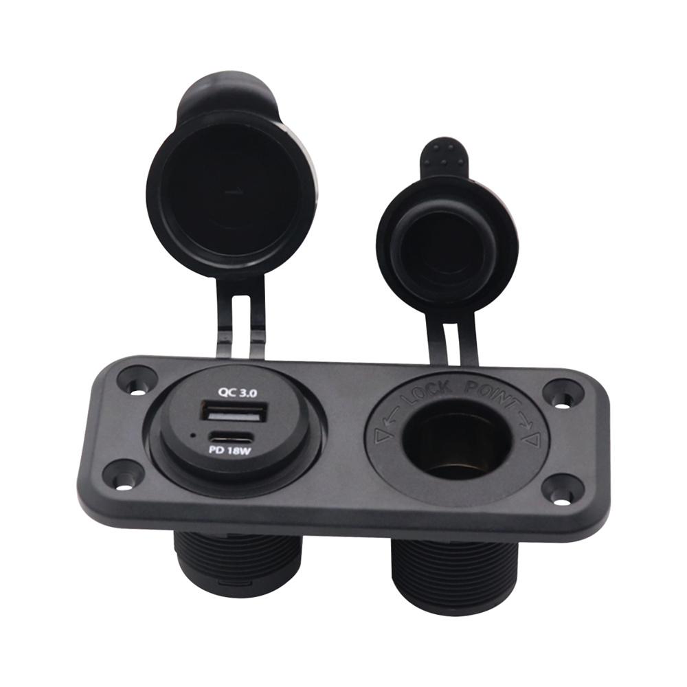 12V/24V QC 3.0 & TYPE-C Dual USB Charger Car Cigarette Lighter Socket Plug Panel