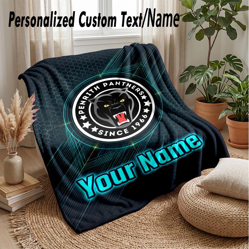 Penrith Panthers Custom Flannel Throw Blanket Print Your Name Text Soft Warm Blanket Holiday Present