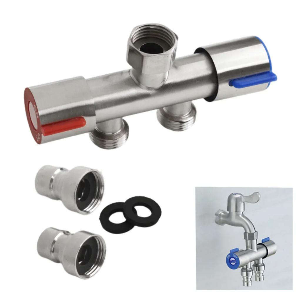 Washing Machine Water Diverter Valve Three-Way Double Control Faucet Angle Valve Washing Machine Faucet Connector Valve