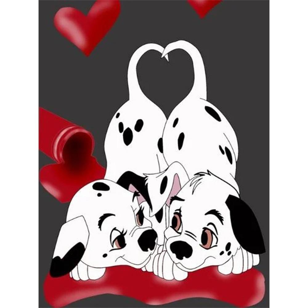 Disney Diamond Painting Sweet Spotted Dog Couple Illustration Mosaic Embroidery Image Creation Diamond Painting Cross Stitch Home Decoration 5D DIY Round 20x30cm