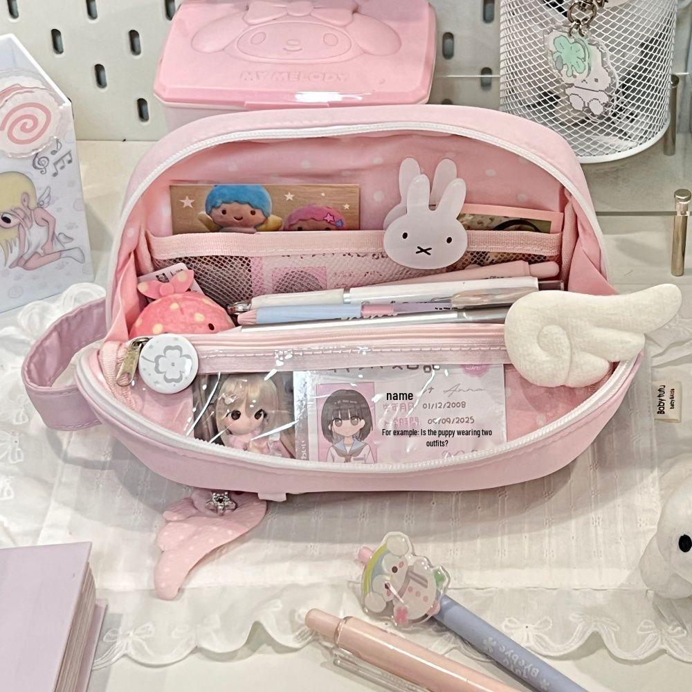 Cherry Blossom Pink Polka Dot Foldable Pencil Case – Stylish and Cute Student Stationery Bag