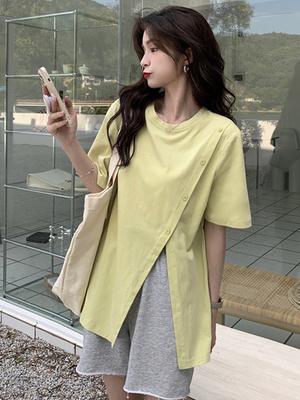Slit T-shirt Women's Summer Short-sleeved Design 2022 New Style Irregular Harajuku Style Loose Internet Celebrity Student Top Trend