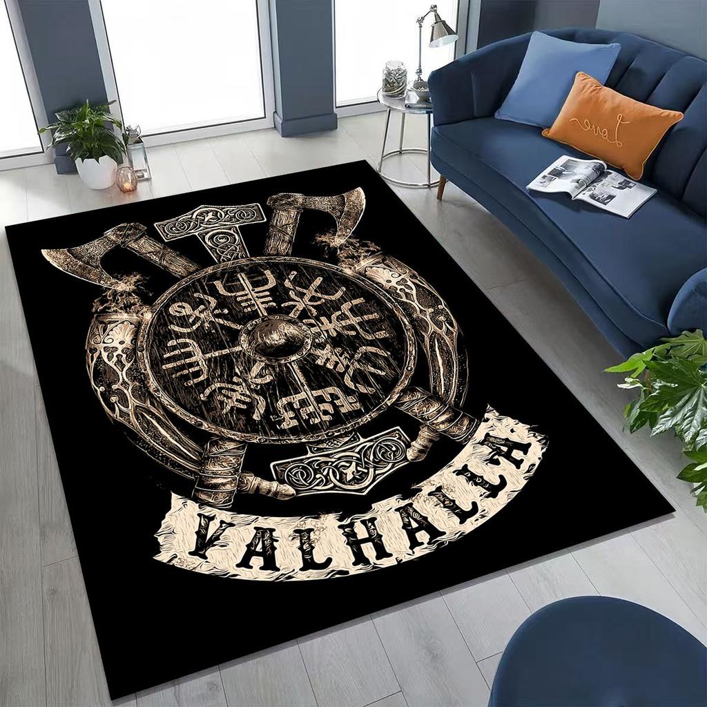 Nordic Viking Warrior Symbol Valhalla Valknut Rune Moto Rug for Bedroom Living Room Sofa Home Doormat Decor,Non-slip Floor Mat