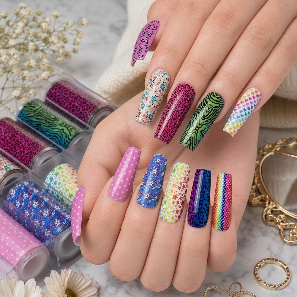 Flower Nail Stickers Stripe Pattern Nail Decals Professional Nail Foils Manicure DIY