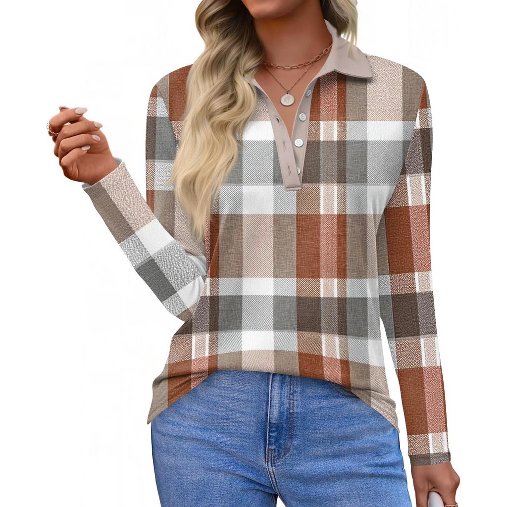 Dámská móda Ležérní klopa Krátký Dlouhý rukáv Potisk Košile Dámské Zapínací topy