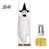 Large Hanging Ghost for Trees Luminous Halloween Swing with Witch Hat, Remote-controlled Adjustable Outdoor Party Brightness, Flying Ornament