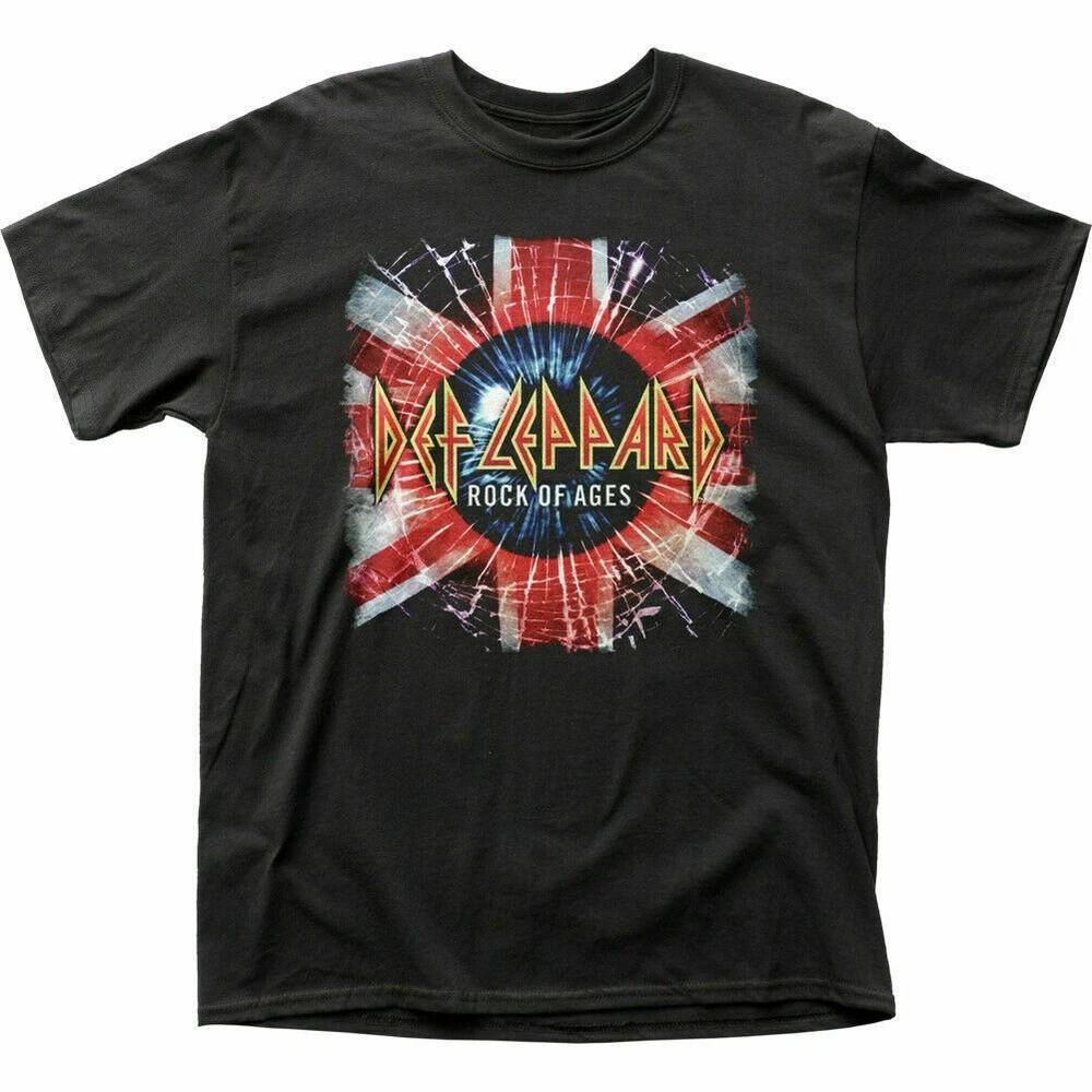 Def Leppard Rock Of Ages Union Jack T Shirt Mens Licensed Rock Band Tee Black Unisex T-Shirt M