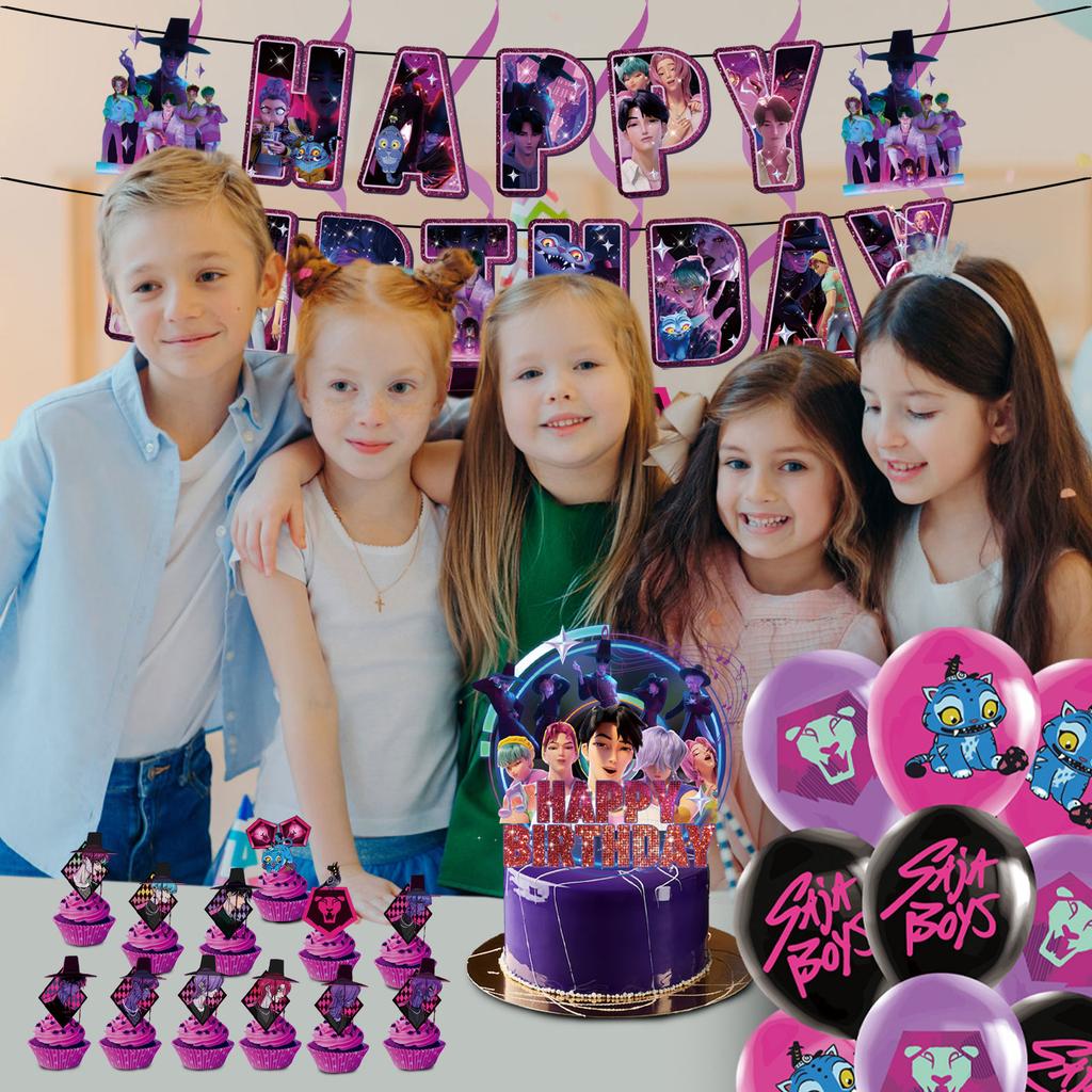 Birthday Theme Party Decoration Banner Pull Flag Cake Flag Balloon- Set