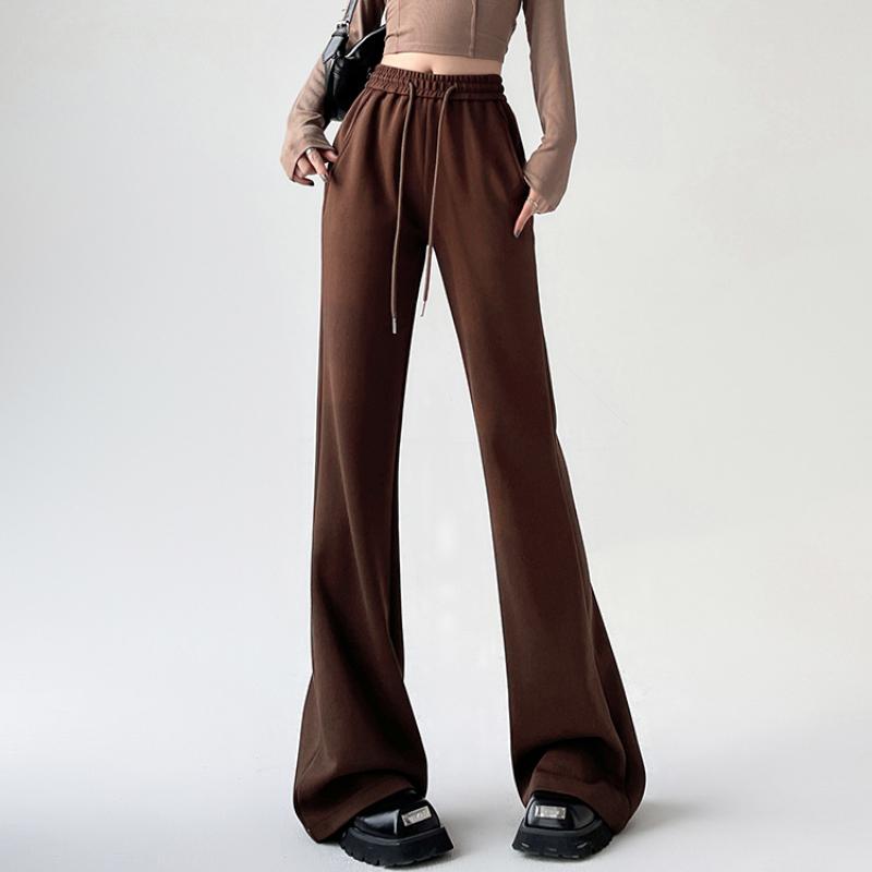Elegant Women Casual Wide Leg Flare Pants New Fashion High Waist Loose Solid Straight Trousers Women Solid Drawstring Simple Office Ladies Pants 2344