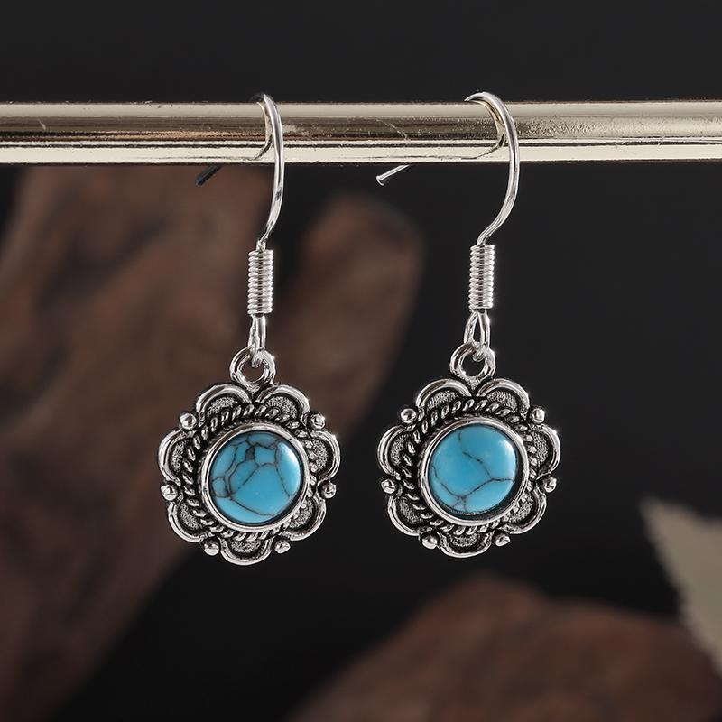Retro Popular Fashion Turquoise Flower Earrings Women s Hypoallergenic Elegant Party Earrings Earrings Jewelry