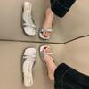 Fashion designer High Heel Open Toe Slippers for Women Wearing Bow Tie Outside Square Head Heel Slippers for Sandal  Brand