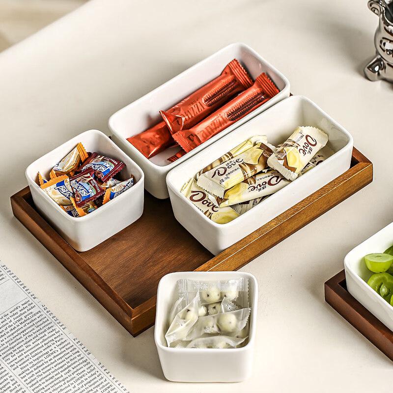 Acacia Wood & Ceramic Divided Snack Plate