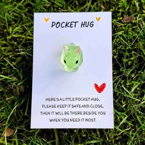 7Pcs Bunny Pocket Hug Card Positive Keepsake Card with Cute Resin Mini Bunny Emotional Support Card Gift for Friends Easter Basket Stuffers