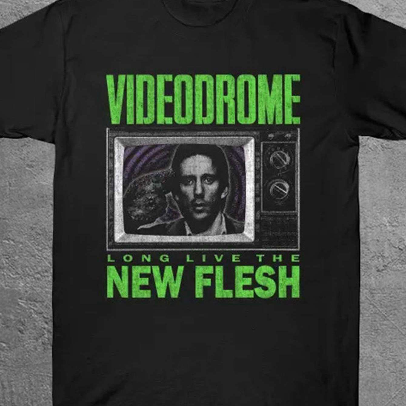 Videodrome Mens 100 Cotton Graphic TShirt Black Casual Tee with Long Live The New Flesh Retro TV Design Regular Fit S