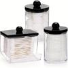 3 Pack  Bathroom Organizers and Storage Containers Qtips Holder Dispenser Plastic Apothecary Jars with Black Lids for Cotton