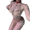 Sex Underwear Small Breasts Abstinence Pearl Chain Three-point Leather Metal Bondage Bed Seduction Set