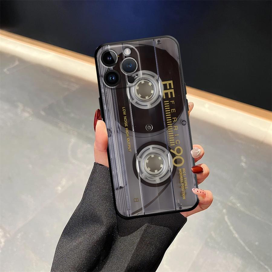Retro Cassette Tape Case for iPhone XS Max 7 8 13 12 11 17 Pro Max 15 16 14 Plus 17Air XR Black Soft Phone Cover