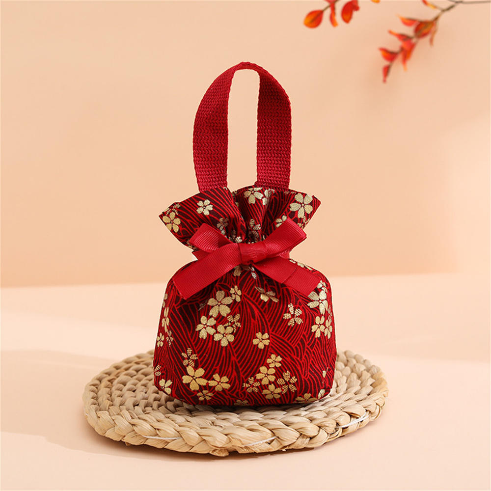 New Wedding Candy Bag Portable Canvas Gift Bag Party Wedding Goodie Packing Box Simple Red Green Handheld Gift Storage Bags