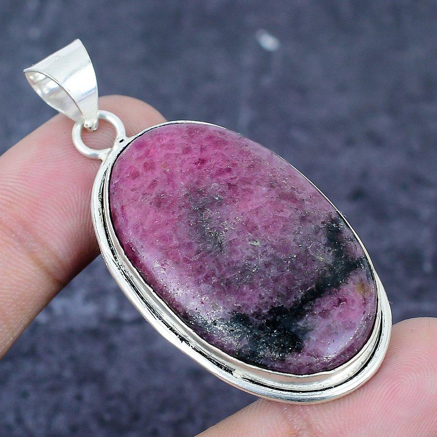 Natural Rhodonite Gemstone 925 Sterling Silver Jewelry Pendant 2.29" P3N42
