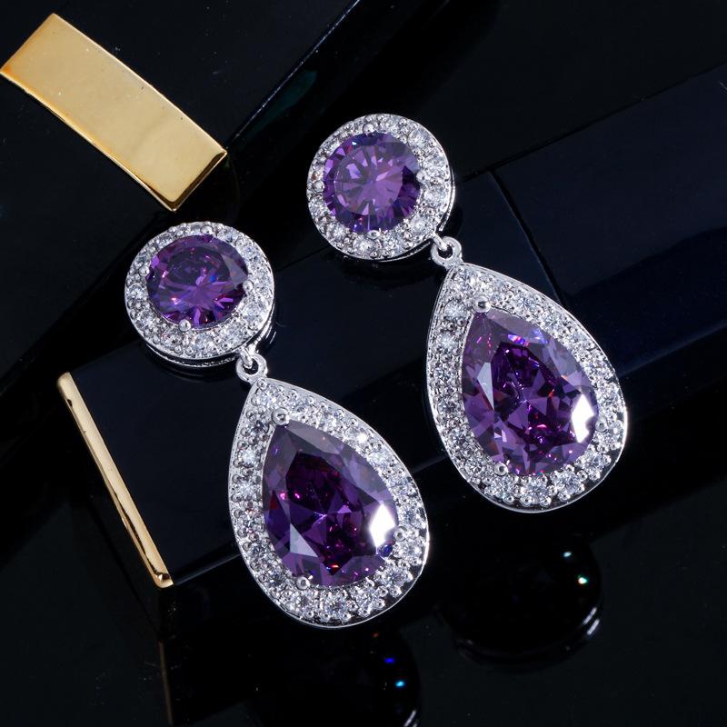 E0229 Temperament Women'S Earrings, Water Drop Zircon Earrings, Micro-Setting Process, Multi-Color Optional