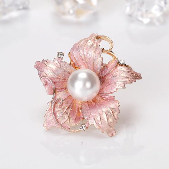 Day Brooch Enamel Flower Design Brooch with Imitation Pearl Rhinestones Inlaid Weddings