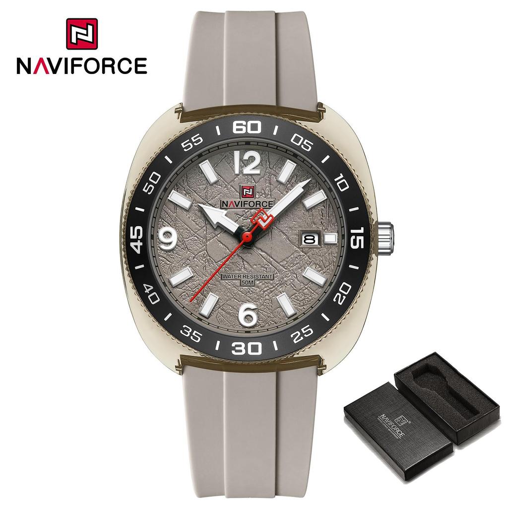NAVIFORCE Original Men Calendar Watch Quartz Movement Round Case Luminous Pointer 50m Waterproof Silicone Strap Men Casual Watch NF7132