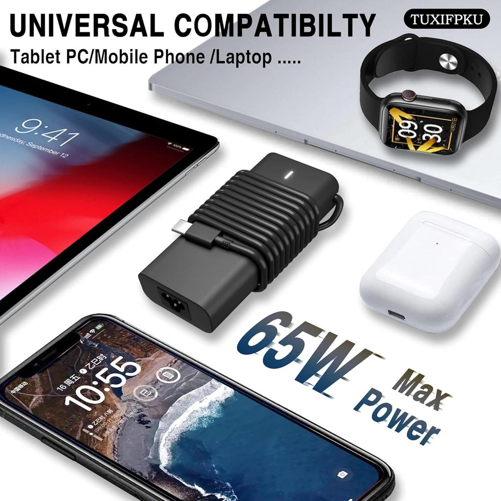 65W USB C Laptop Charger Compatible with Dell Latitude 5420 5520 5530 5550 5540 5430 5450 5440 7420 2-in-1 7430 7440 Inspiron 14 2-in-1 Chromebook