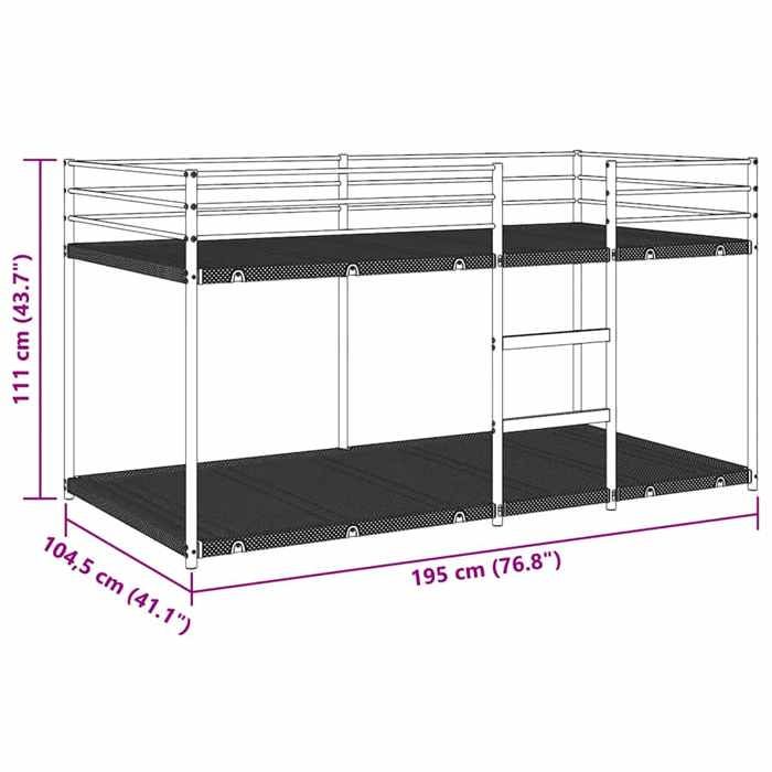 VidaXL Bunk Bed Without Mattress Black 100x190 Cm Steel, Bed Frame, Slatted Base, Bedroom Furniture, Loft Bed, 4019878