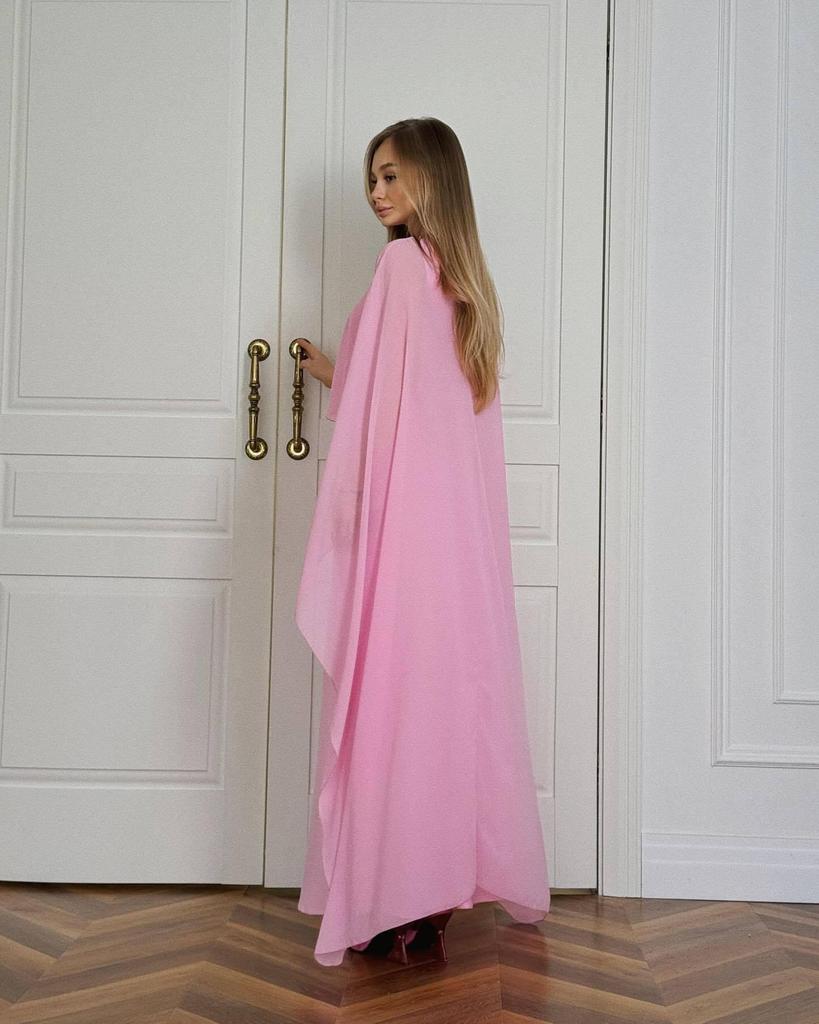 2025 Summer Women's Solid Color Evening Dress & Shawl Set