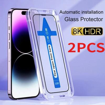 Aukščiausios kokybės grūdintas stiklas, skirtas „iPhone 16 15 12 13 14 Pro Max“ ekrano apsauginis stiklas16 15 14 Plus pilnas dangtelis su automatiniu montuotoju