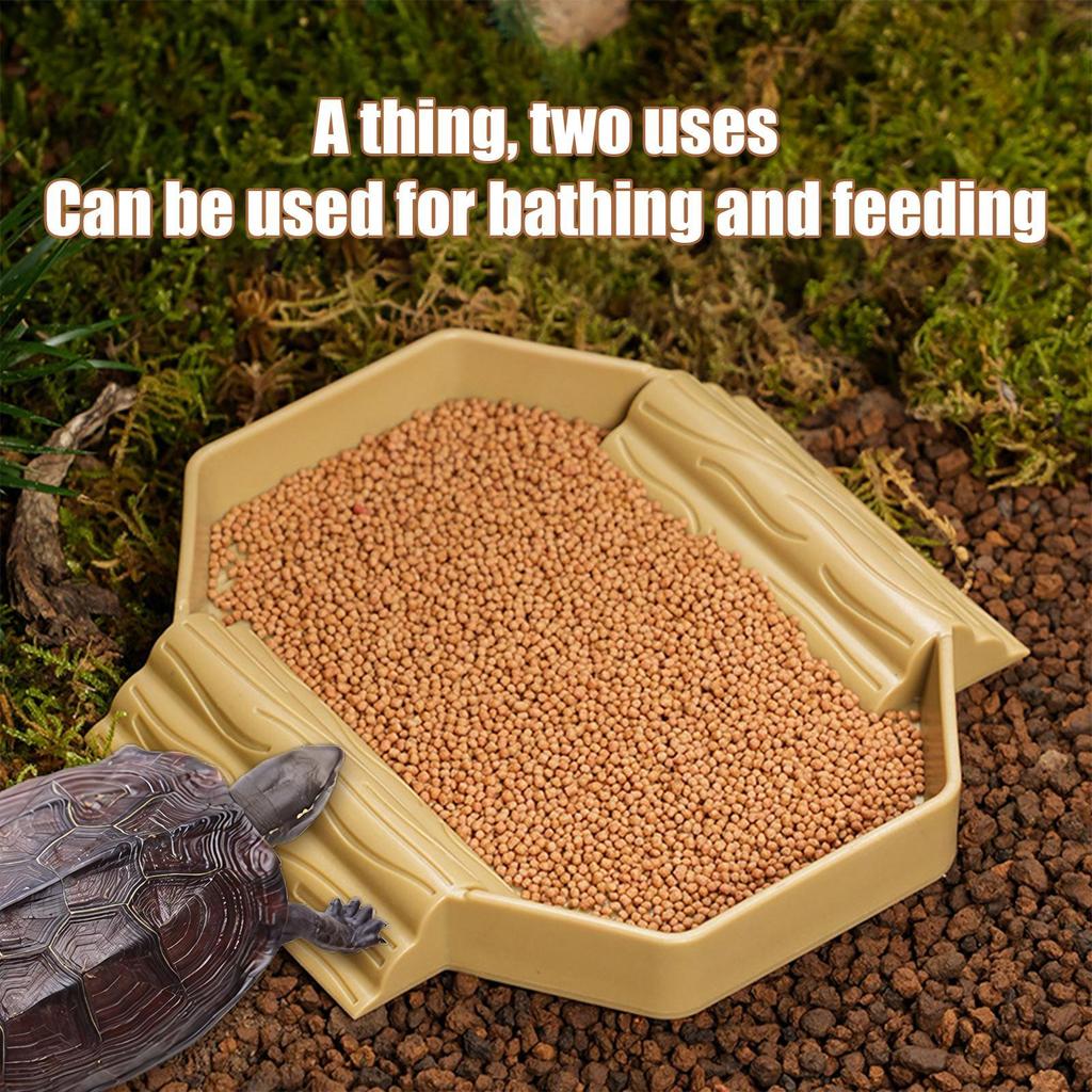 new Turtle Water Bowl Anti-Slip Reptile Pool Dish 2-in-1 Stain-Resistant Turtle Bathing And Feeding Tub For Snake Gecko Tortoise