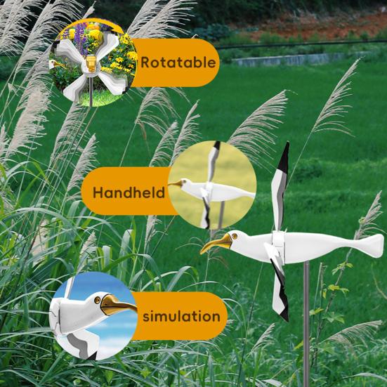 Seagull Windmill Garden Stake Outdoor Flying Bird Wind Spinner Plastic Seagull Animal Whirligig Ornament for Lawn Yard Decor