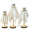 Graduated Halloween Display Figures, Set of 3 Spirit Figures with Sheer Reflective Fabric, Curved Body Shaping, and Individual Wood Discs