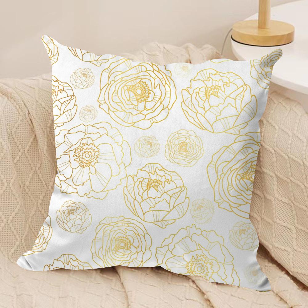 

Golden Flower Cushion Cover Soft Plush Fabric DoubleSided Printed Cushion Covers for All Seasons Modern HomeDecor Gift 30cmx30cm