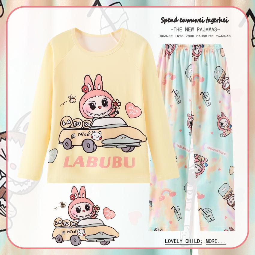 Children's Pajamas Spring and Autumn Long-sleeved Girls Cartoon Cute Print Baby Comfortable Loungewear Set