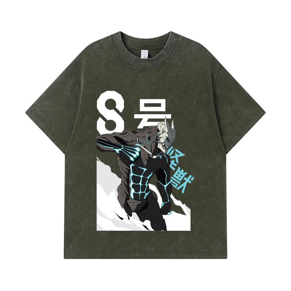 

275 GSM Washed T-shirts 100% Cotton Kaiju No 8 V6 Kafka Print Unisex Heavy Cotton T Shirt S