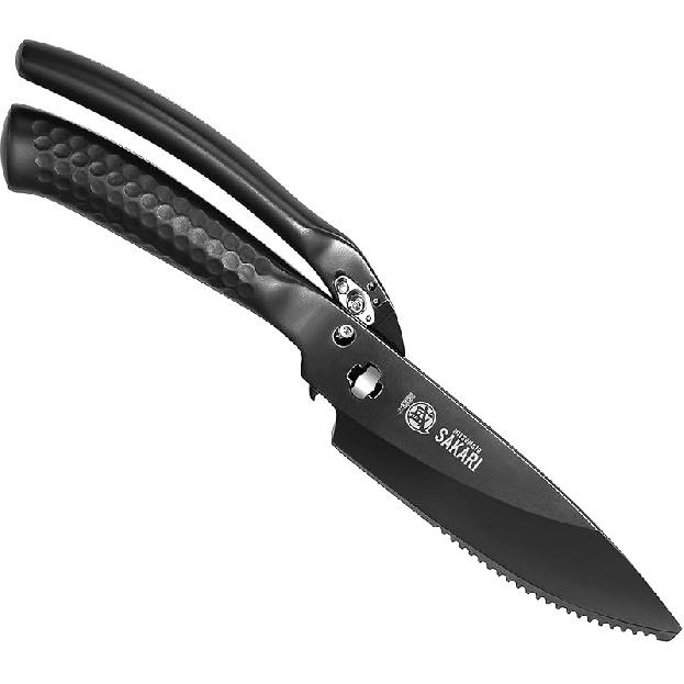 MITSUMOTO SAKARI 10 inch Japanese Kitchen Scissorss, Black Titanium Plating Kitchen Shears Heavy Duty, Multipurpose Alloy Steel Poultry Shears for