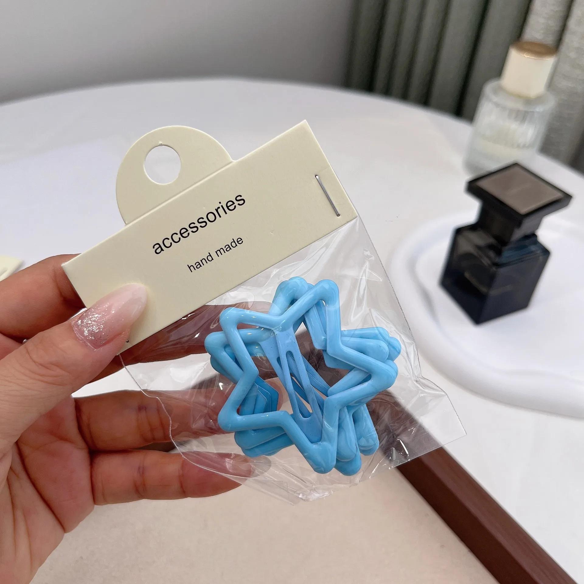 

5 шт., шпильки-невидимки для девочек в виде звездочек конфетного цвета, крутые металлические заколки для волос в виде пентаграммы для девочек, аксессуары для головных уборов в стиле Харадзюку 5cm светло-синий