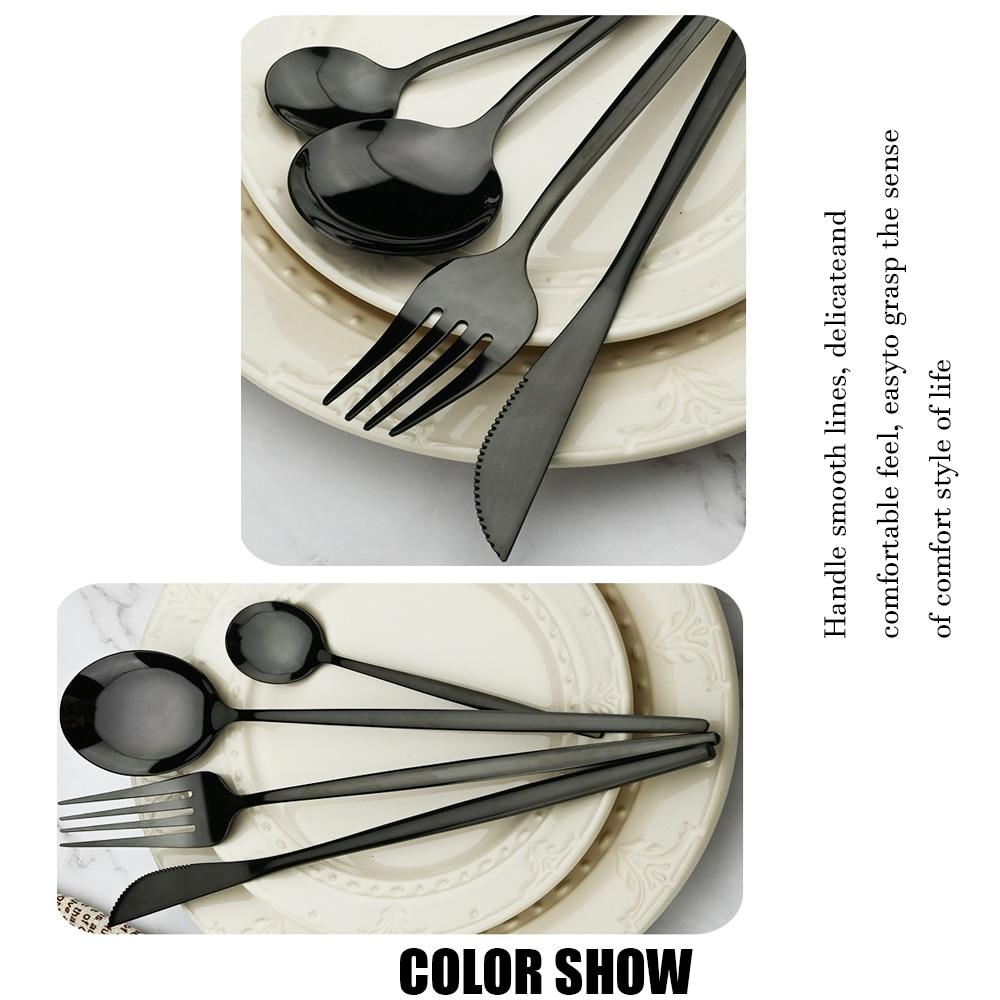Black Gold Dinner Teaspoon Set Stainless Steel Silverware Table Cutlery Kitchen Sets Knife Spoons Forks Chopsticks Dinnerware Flatware
