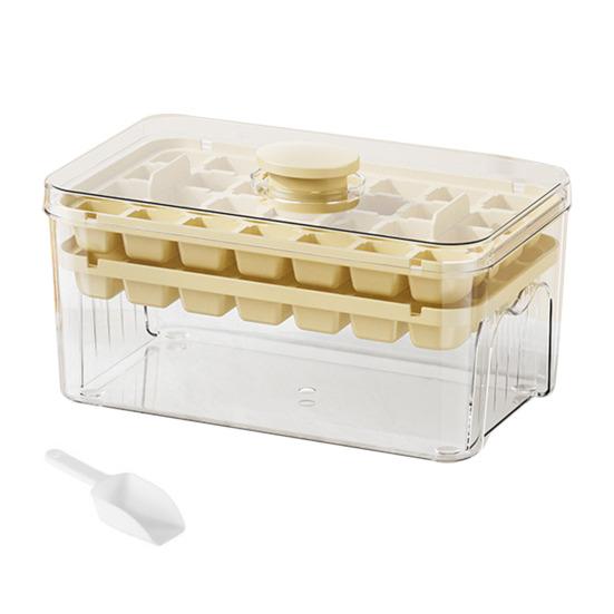 Ice Cube Mold with Lid And Storage Box One-Press Easy-Release Double Layer Ice Tray with Scoop BPA-Free Food Grade Ice Maker for Cocktails Whiskey