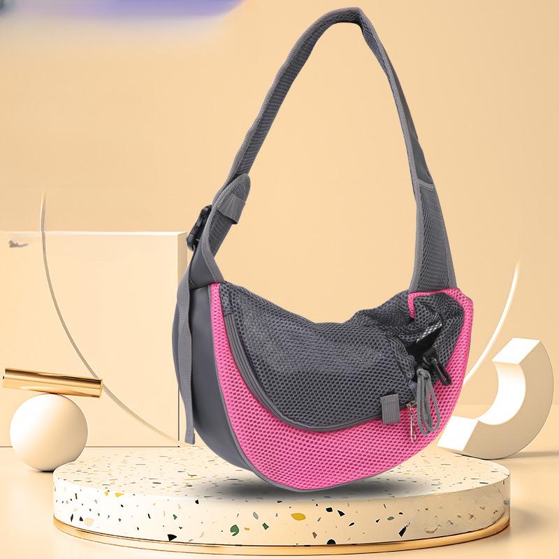 

Портативная диагональная сумка через плечо для кошек и собак с дышащим сетчатым рюкзаком для домашних животных M розовый