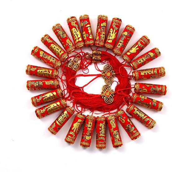 Chinese New Year Hanging Decorations 2 Pack Large Firecrackers Decor Traditional Red Lucky Oriental Pendant Ornaments for Lunar New Year Decorations