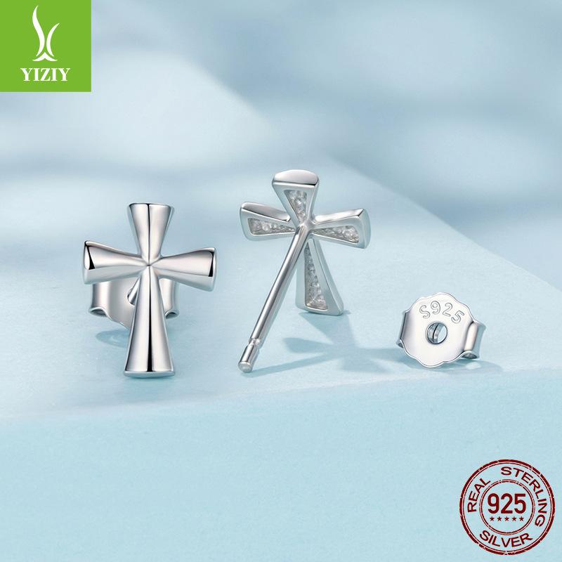 Simple Cross Plain Silver Stud Earrings Personalized Fashion S925 Sterling Silver Stud Earrings