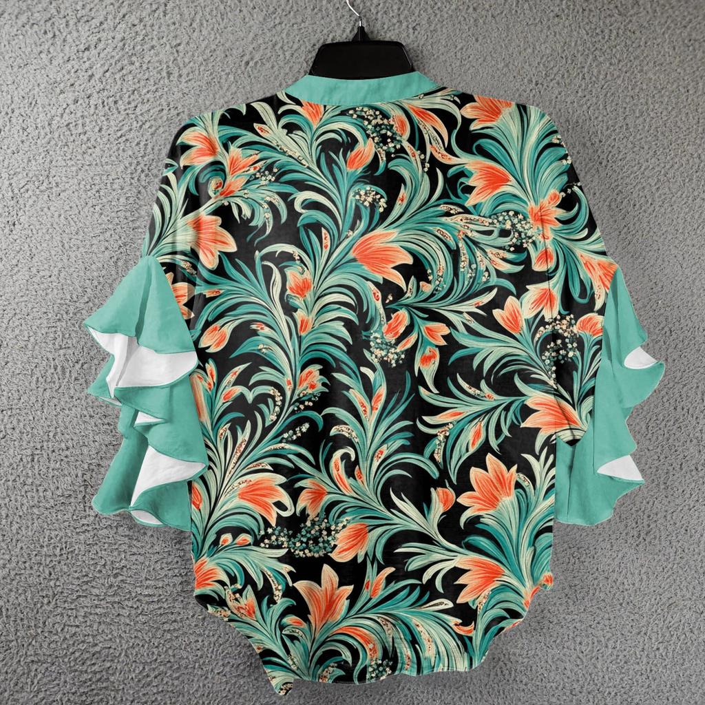 Summer Tops For Women Cute V Neck 3/4 Sleeve Blouses Floral Print Top Casual Shirts