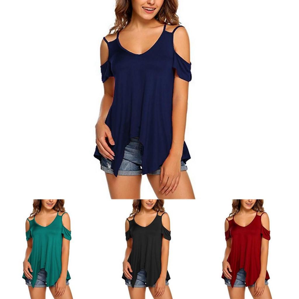 Elegant Womens Off Shoulder V Neck Chiffon T-shirt With Classic Timeless Appeal