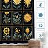 Golden Sunflower Tarot Card Style Shower Curtain Black Background Boho Art 72X72 Inches