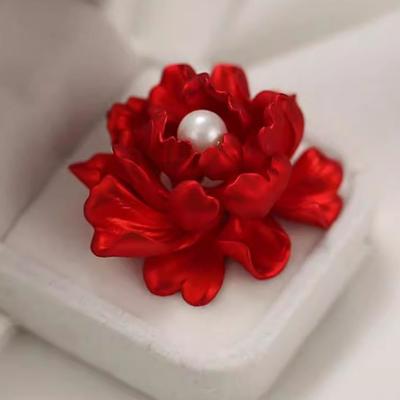 Spilla per Cappotto Corsage Fiore Peonia Rossa Accessori di Alta Gamma AVE